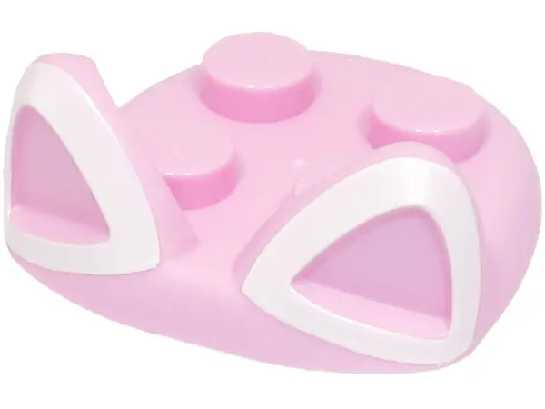 Bright Pink Large Figure Headgear, Super Mario Cat Head 2 x 2 with 4 Studs and Pointed Ears with Whi