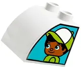 White Duplo, Brick 2 x 2 x 1 1/2 Slope Curved with Boy on One Side and Girl on Other Side Pattern