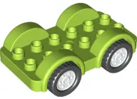 Lime Duplo Car Base 2 x 6 with Black Tires and White Wheels on Fixed Axles
