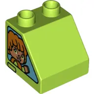 Lime Duplo, Brick 2 x 2 x 1 1/2 Slope 45 with Girl with Lime Eyes Pattern on Both Sides