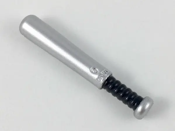 Metallic Silver Minifigure, Utensil Baseball Bat 4L with Black Grip Handle Pattern