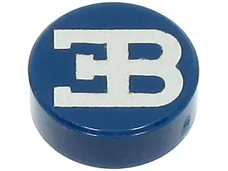 Dark Blue Tile, Round 1 x 1 with Silver Bugatti Logo Pattern