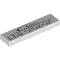 White Tile 1 x 4 with 'Chiron LT-B' and Variable Code Pattern