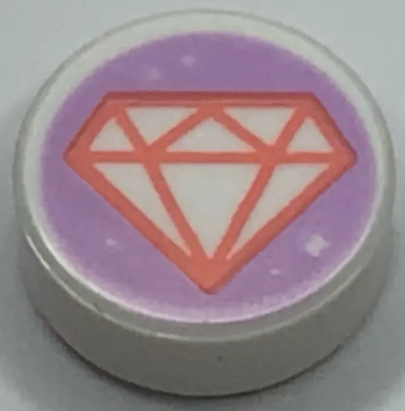 White Tile, Round 1 x 1 with Coral Jewel with Sparkles on Lavender Background Pattern