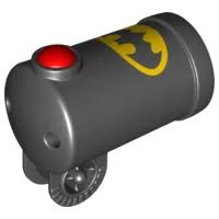 Black Duplo Cannon Shooting with Axle Hole, Red Firing Button and Locking Ring with Batman Logo Patt