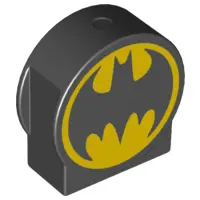 Black Duplo, Brick 1 x 2 x 2 Round Top, Cut Away Sides with Batman Logo Pattern