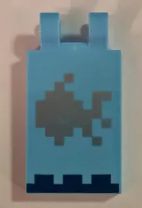 Bright Light Blue Tile, Modified 2 x 3 with 2 Clips with Minecraft Fish and Sea Floor Pattern