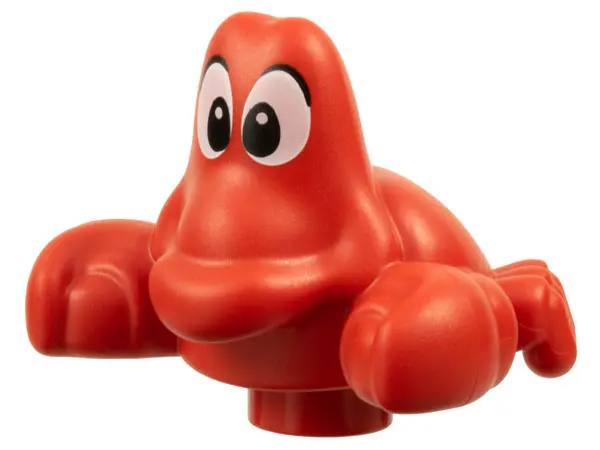 Red Duplo Crab with White Eyes, Black Pupils and Eyelids Pattern (Sebastian)