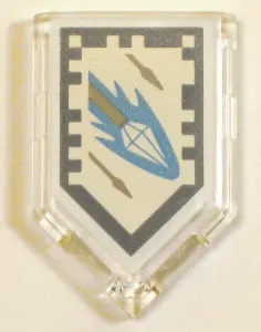 Trans-Clear Tile, Modified 2 x 3 Pentagonal with Nexo Power Shield Pattern - Diamond Spear