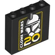 Black Brick 1 x 4 x 3 with Yellow '20' and White 'CLONE WARS' and Clone Trooper Helmet Pattern