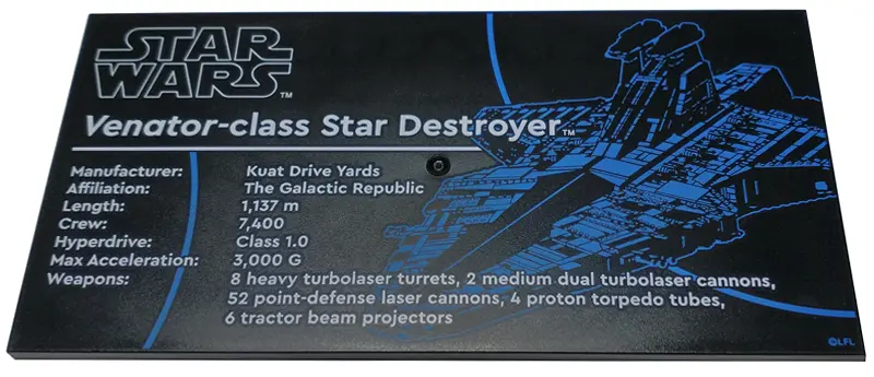 Black Tile 8 x 16 with Bottom Tubes, Textured Surface with Star Wars Venator-class Star Destroyer Pa