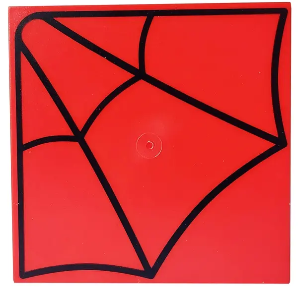 Red Tile 6 x 6 with Bottom Tubes with Black Spider Web Pattern