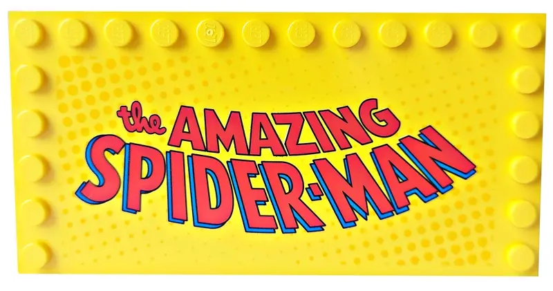 Yellow Tile, Modified 6 x 12 with Studs on Edges with 'the AMAZING SPIDER-MAN' Pattern