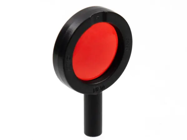 Black Minifigure, Utensil Magnifying Glass Thick Frame and Hollow Handle with Trans-Red Lens