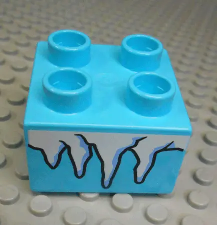 Medium Azure Duplo, Brick 2 x 2 with White Icicles Pattern