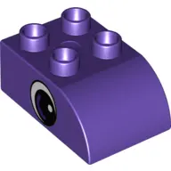 Dark Purple Duplo, Brick 2 x 3 Slope Curved with Circled Black Eye with Arc and White Pupil Pattern 