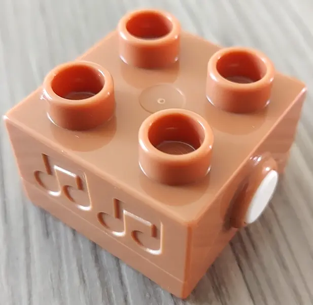 Medium Nougat Duplo, Brick 2 x 2 Sound with Debossed Music Notes, White Button, and Animal Sounds