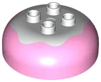 Bright Pink Duplo, Brick Round 4 x 4 Dome Top with 2 x 2 Studs with Marbled White Pattern