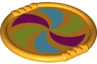Bright Light Orange Duplo Utensil Disk with Magenta, Lime, and Medium Azure Pinwheel Pattern