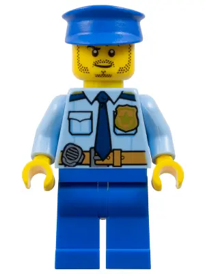 Police - City Shirt with Dark Blue Tie and Gold Badge, Dark Tan Belt with Radio, Blue Legs, Blue Pol