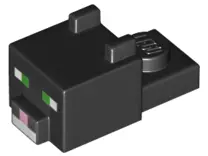 Black Creature Head Pixelated with Ears, Nose, and Face with Green Eyes and Bright Pink Nose Pattern
