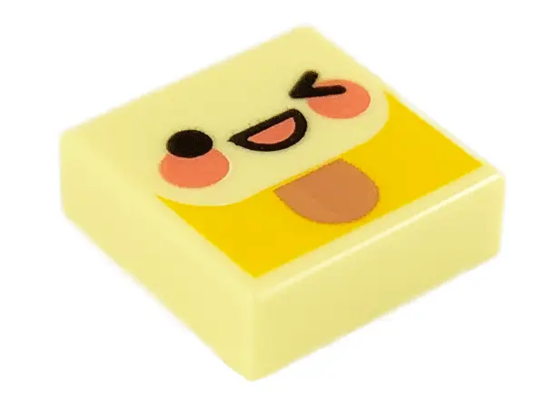 Bright Light Yellow Tile 1 x 1 with Emoji Face, Left Wink, Coral Mouth and Cheeks Pattern