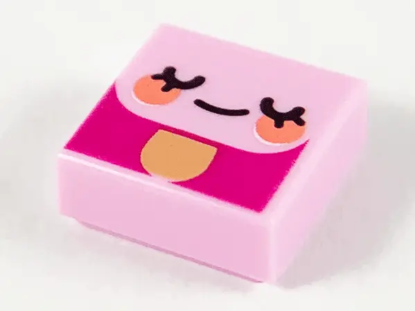 Bright Pink Tile 1 x 1 with Emoji Face, Eyes Closed and Coral Cheeks Pattern
