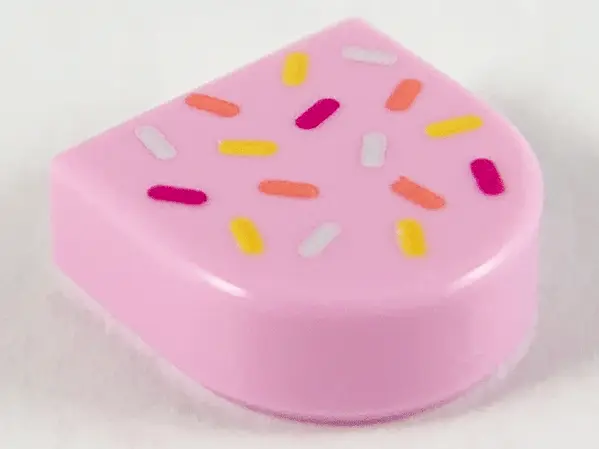 Bright Pink Tile, Round 1 x 1 Half Circle Extended with Coral, Light Aqua, Magenta and Yellow Sprink