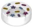 Trans-Clear Tile, Round 1 x 1 with Bright Light Blue, Dark Pink, Lavender, and Yellow Sprinkles and 
