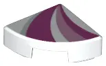 White Tile, Round 1 x 1 Quarter with Bright Pink, Dark Pink, and Light Aqua Curved Stripes Pattern