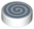 White Tile, Round 1 x 1 with Bright Light Blue Spiral Pattern