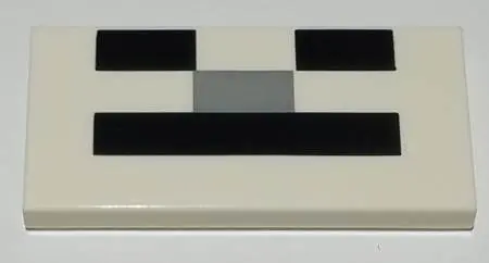 White Tile 2 x 4 with Black and Light Bluish Gray Rectangles (Minecraft Skeleton Face) Pattern