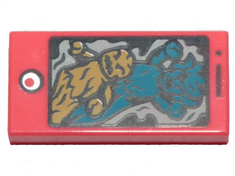 Coral Tile 1 x 2 with Cell Phone / Smartphone with Bright Light Orange and Dark Azure Ghosts Pattern