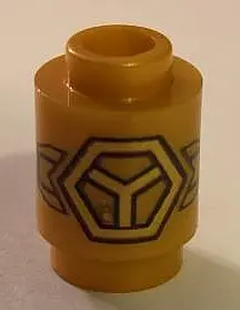Pearl Gold Brick, Round 1 x 1 with Gold Subdivided Hexagon and Wings Pattern
