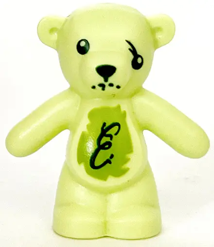 Yellowish Green Teddy Bear with Dark Green Eyes, Nose and Mouth, Script Letter E on Lime Stomach, Da