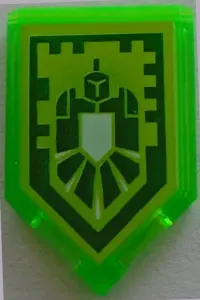 Trans-Bright Green Tile, Modified 2 x 3 Pentagonal with Nexo Power Shield Pattern - Gamma Rays