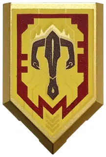 Metallic Gold Tile, Modified 2 x 3 Pentagonal with Nexo Power Shield Pattern - Merlok Power Crossbow