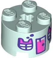 Light Aqua Brick, Round 2 x 2 with Axle Hole with Dark Pink and Dark Purple Door, Paint Spots and Wi
