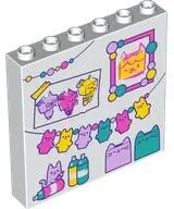 White Panel 1 x 6 x 5 with Dark Turquoise, Dark Pink, Lavender and Yellow Kitten Garland, Cat Painti