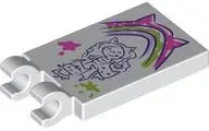 White Tile, Modified 2 x 3 with 2 Open O Clips with Dark Purple Drawing of Gabby and Kittens, Dark P