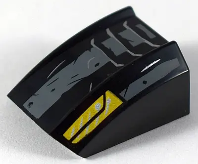 Black Slope, Curved 2 x 2 Lip with Silver Vents and Yellow Hood Latches Pattern