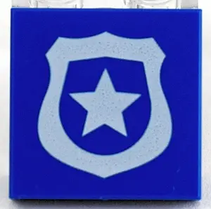 Blue Tile 2 x 2 with White Police Badge with Star Pattern