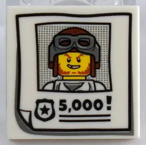 White Tile 2 x 2 with Criminal Wanted Poster and '5,000!' Pattern
