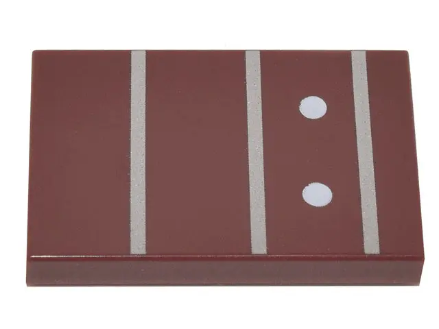Reddish Brown Tile 2 x 3 with Guitar Fretboard, Frets 10-13 with Fret Marker Inlays (3 Silver Lines 