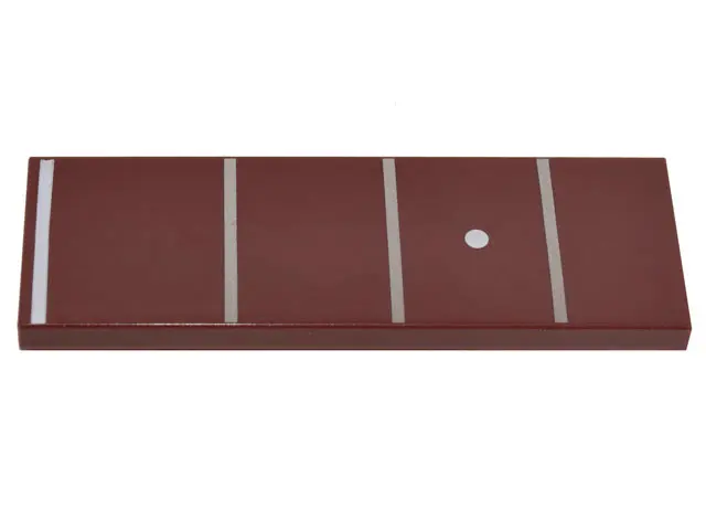 Reddish Brown Tile 2 x 6 with Guitar Fretboard, Frets 1-4 with Fret Marker Inlay (1 White Line, 3 Si