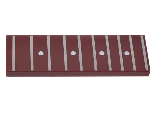 Reddish Brown Tile 2 x 6 with Guitar Fretboard, Frets 14-22 with Fret Marker Inlays (10 Silver Lines