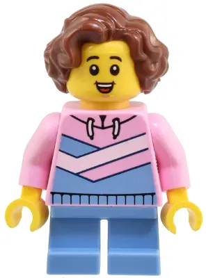 Child - Girl, Bright Pink Hoodie with Medium Blue and White Diagonal Stripes, Medium Blue Short Legs