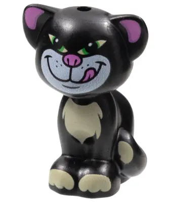 Black Cat, Friends Style, Sitting with Bright Green Eyes, Dark Pink Nose, Inner Ears and Tongue, Whi