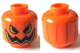 Orange Minifigure, Head Pumpkin Jack O' Lantern Open Semicircular Eyes with Vertical Lines on Back P