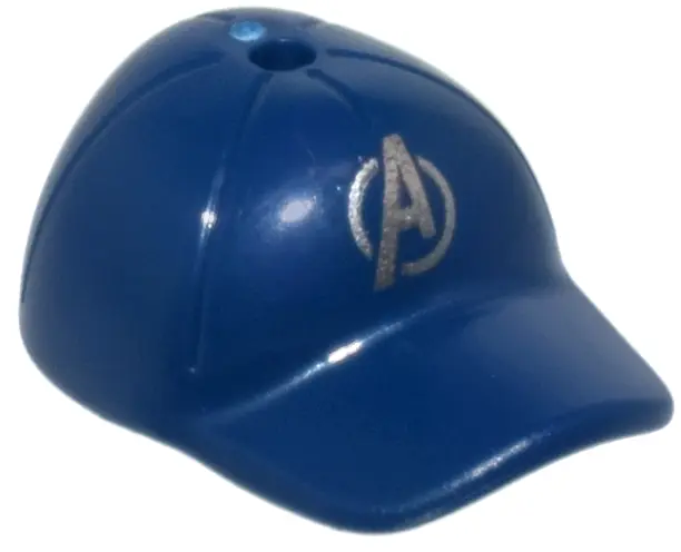Dark Blue Minifigure, Headgear Cap - Short Curved Bill with Seams and Hole on Top with Silver Avenge